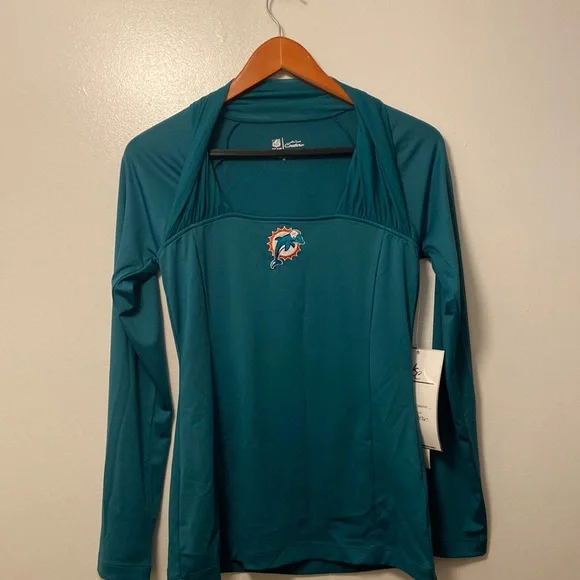 NWT New NFL Miami Dolphins Women's Aqua Green Long Sleeve Top Size Medium - Picture 1 of 6